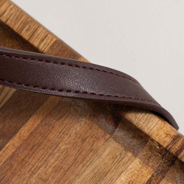 Dallaty rectangular acacia wood serving tray with leather Handles 35*25*1.8cm, brown image number 2