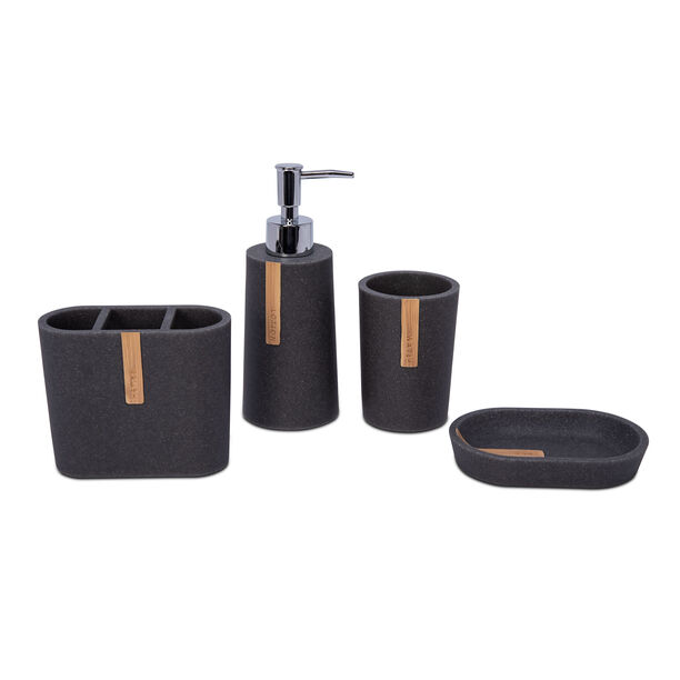 Polyresin Bath Set 4 Pieces Sand Gray image number 0
