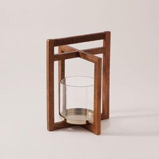 هومز حامل شموع خشب 24*24*30سم، بني