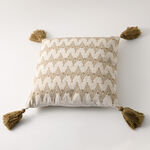 Boutique Blanche textured cotton embroidered cushion, beige image number 0