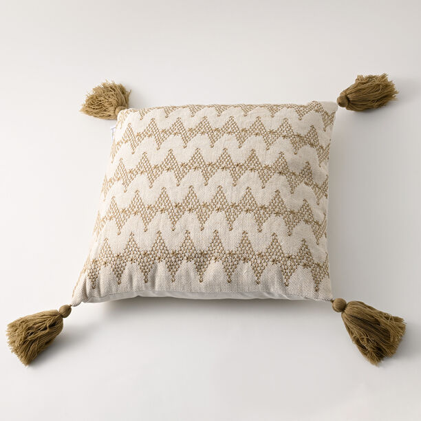 Boutique Blanche textured cotton embroidered cushion, beige image number 0