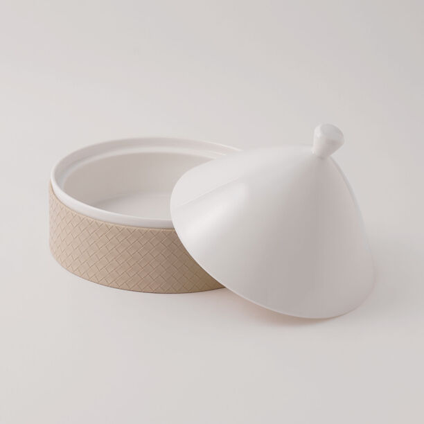 La Mesa Porcelain Tagine With Beige Leather Coat, White, 7" image number 0