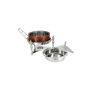 La Mesa Woood Pot Chaffing Dish With Side Hanger 3L Nickel Plated