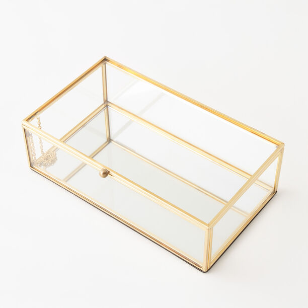 هومز صندوق مجوهرات زجاج بإطار ذهبي وسط 21*12*6سم image number 1