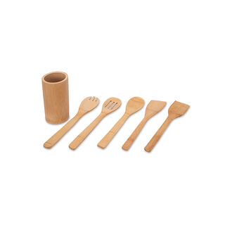 Bamboo Utensils 5 Pcs Set Inside Holder