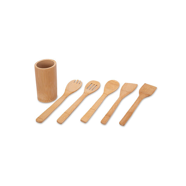 Bamboo Utensils 5 Pcs Set Inside Holder image number 2