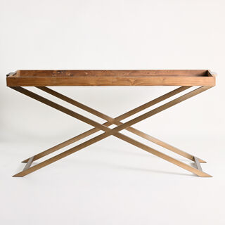 Homez console table with teak wood top and steel base, 160*45*80cm
