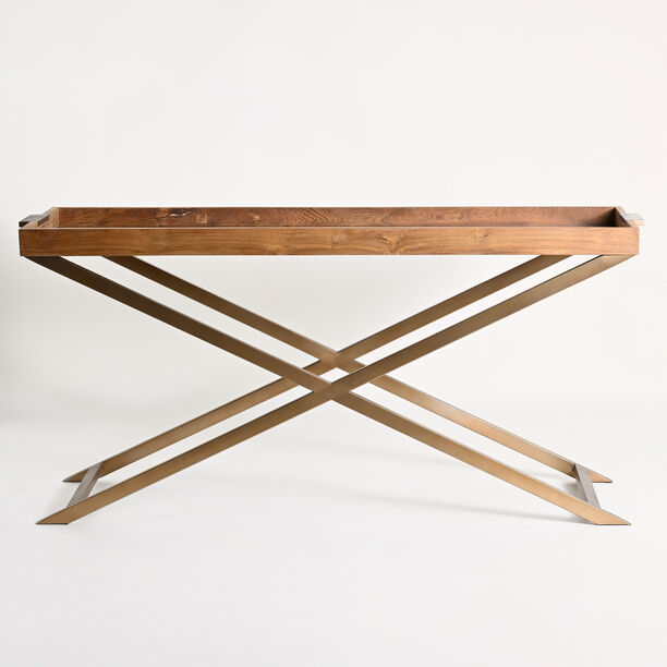 Homez console table with teak wood top and steel base, 160*45*80cm image number 0
