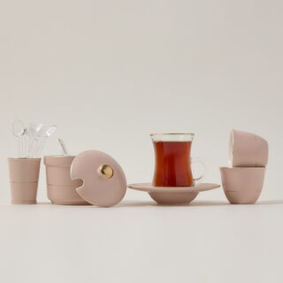 Zukhroof 28Pc Porcelain Tc Set Pink Serve 6