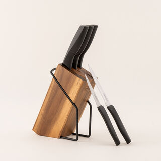 "طقم سكاكين البرتو 5 قطع بمقابض مع حامل خشب أكاسيا