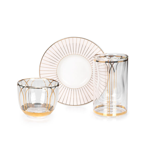 Dallaty white porcelain and glass Tea and coffee cups set 18 pcs image number 3