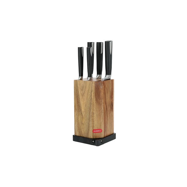 5 Piece Alberto Knives Set Acacia Wood Knife Block With 5 Steel Knives Set image number 1