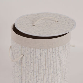 Cottage Bamboo Laundry Hamper Design And White Print 35*35*50 Cm