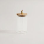 Alberto ribbed glass canister with bamboo lid 9*9*15.5cm image number 0
