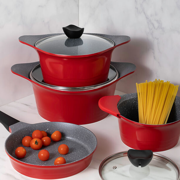 Alberto Tulip 7Pcs Cast Aluminium Cookware Set W/ Glass Lids Red Color image number 3