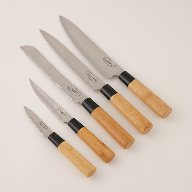 Alberto Knife Set Stainless Steel Natural Bamboo 5 Pcs 18.58.536 Cm image number 1