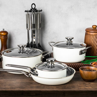 7 Pcs White Porsteel Cookware Set