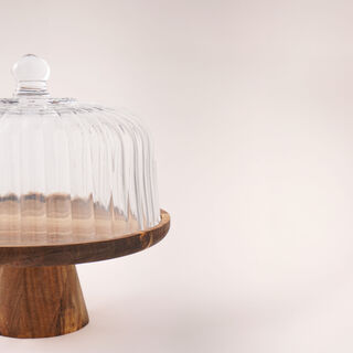 La Mesa cake stand dia 26cm with acacia wood stand and glass lid