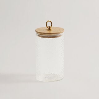 Alberto glass canister with bamboo lid 9*9*15.5cm