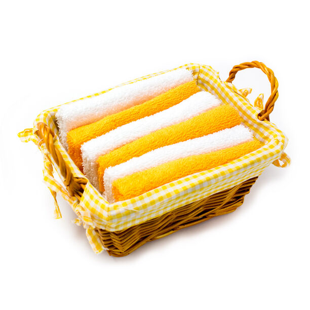 6 Pcs Cotton Face Towels Packed In Trapezoidal Willow Basket With Handle 30X30 Cm , 27G image number 0