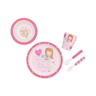 Alberto 5 pieces fiber bamboo kids dinner set happy birthday design
