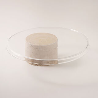 La Mesa cake stand with travertine stone base and glass plate dia 30cm