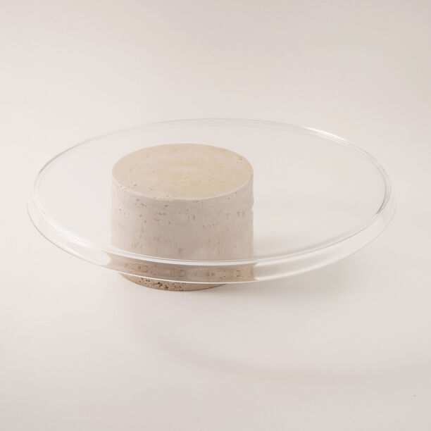 La Mesa cake stand with travertine stone base and glass plate dia 30cm image number 1