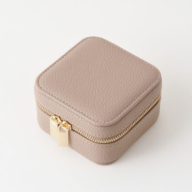 Homez travel square small faux leather jewelry box, beige 9*9*5cm image number 1