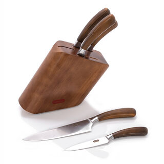 Alberto Rubber Wood Knife Block With 5 Wood Knives Set