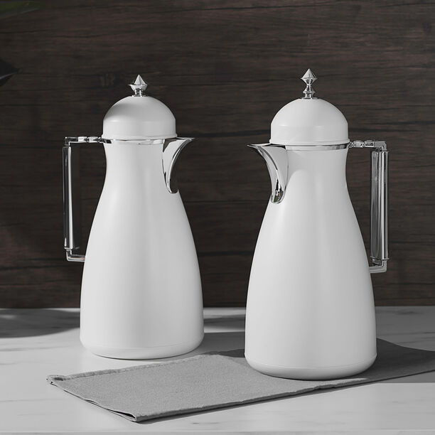 Dallaty 2 Pieces Plastic Vacuum Flask Koufa White & Silver 1L image number 6