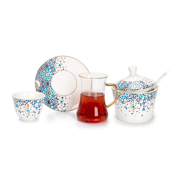 21 Pcs Porcelain Tea And Coffee Set Mosaic Blue image number 1