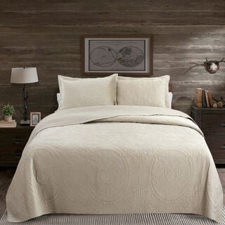 Boutique Blanche beige cotton king size bed spread 3 pc set