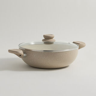Alberto aluminum wok pan with glass lid 28*9*42cm, cream