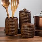 Acacia Wood Storage Canister With Lid Walnut Color  image number 3