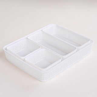 White plastic storage basket set 5 pcs