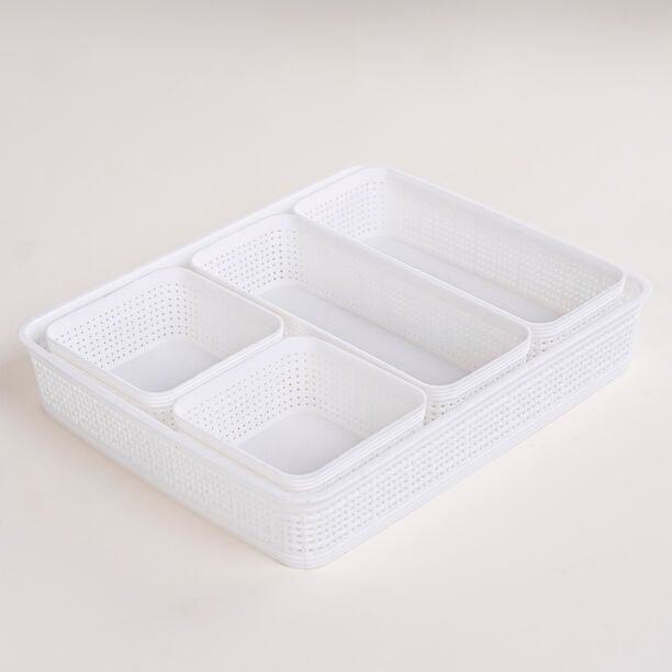White plastic storage basket set 5 pcs image number 1