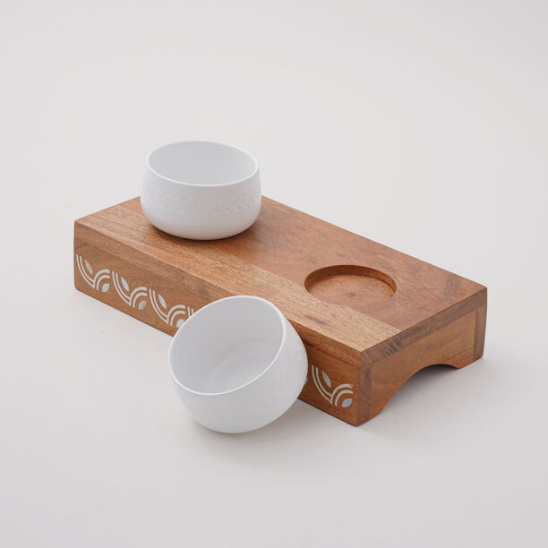 Pearl Collection La Mesa Porcelain Bowl Wood Serving Base, 2 Pieces image number 4