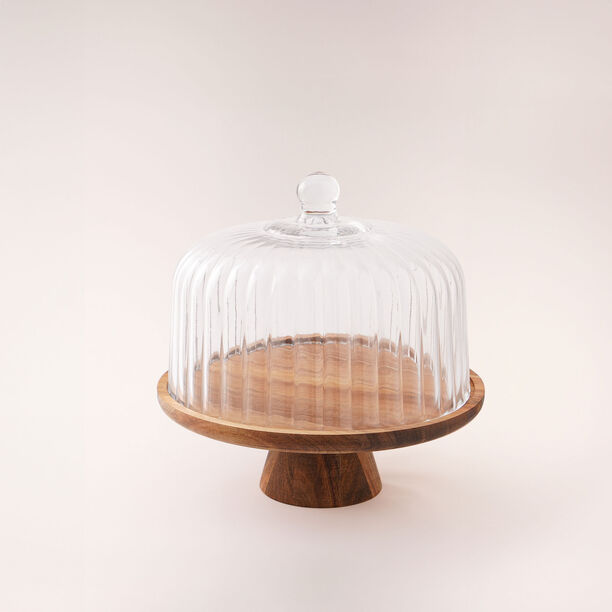 La Mesa cake stand dia 30cm with acacia wood stand and glass lid image number 0
