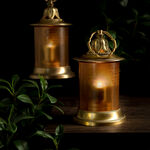 Aluminium Lantern Amber Frosted Glass Shiny Brass Finish image number 4