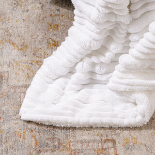 Contrast ribs jacquard flannel blanket 150*200cm white
