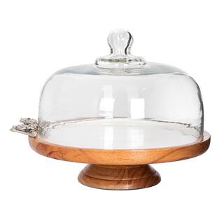La Mesa Cake Stand And Glass Dome With Enamel And Floral Decoration Silver 