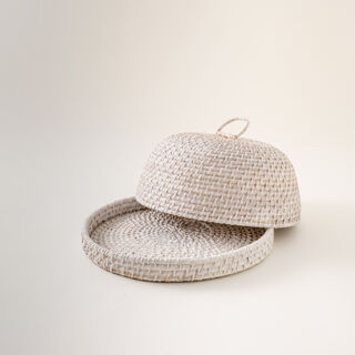 Rattan Cover With Base In White