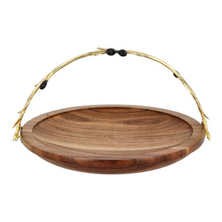 Wooden Round Basket With Olive Handle 25Cm