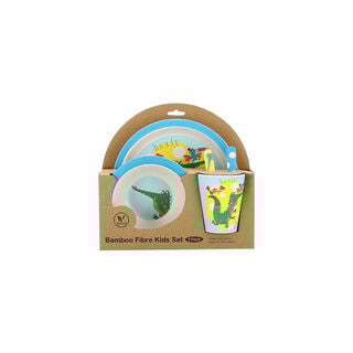 Alberto 5 pieces fiber bamboo kids dinner set dinosaur design