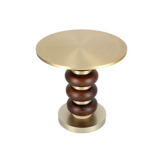 Side Table Wood Base Brass Gold Top 46 *41 cm