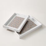 Dallaty White Wooden 2Pcs Tray Set, Large And Small, Brown Patterned image number 0