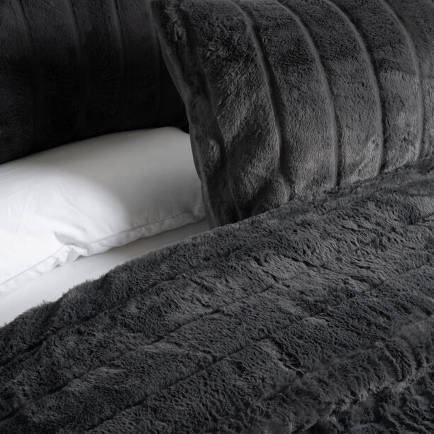 Cottage carved faux fur super king comforter set 250*260cm, black image number 2