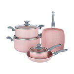 8Pcs Non Stick Cookware Set Marble Pink Stone image number 0