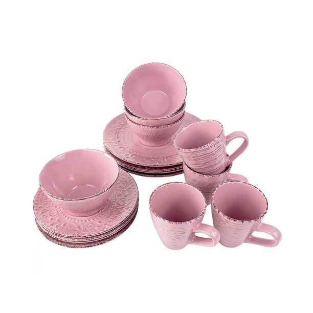 La Mesa 16 Pcs Dinner Set Serve 4 Embossed Pink image number 2