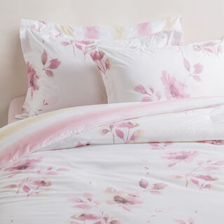 Cottage Microfiber King Comforter 6 Pcs Set, White/Pink, 230*250Cm